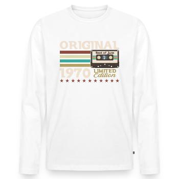 Cassette Juin 1970 Millésime 1970 Anniversaire 1970 - T-shirt manches longues Premium bio Homme - blanc - Devant - Nico (187cm)