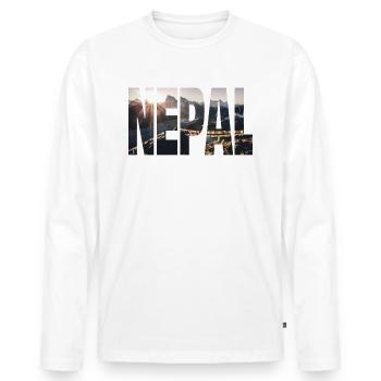 Népal - T-shirt manches longues Premium bio Homme - blanc - Devant - Nico (187cm)