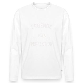 77e anniversaire Légende August Né en 1948 - T-shirt manches longues Premium bio Homme - blanc - Devant - Nico (187cm)