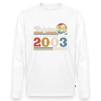 21e anniversaire Original Legend 2003 03 octobre - T-shirt manches longues Premium bio Homme - blanc - Devant - Nico (187cm)