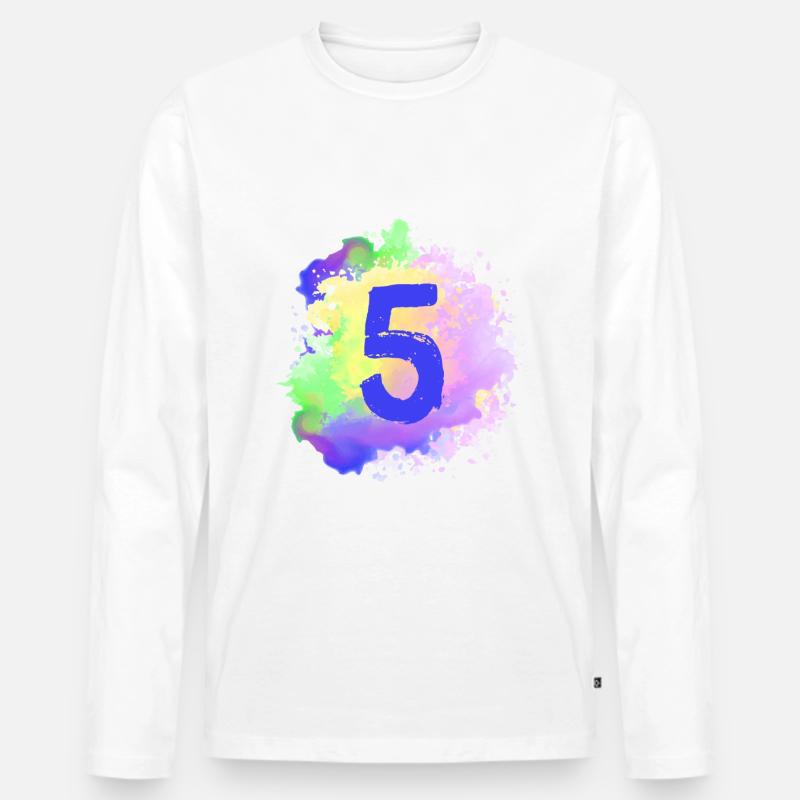 5 Zahl Klecks - Männer Premium Bio Langarmshirt - Weiß