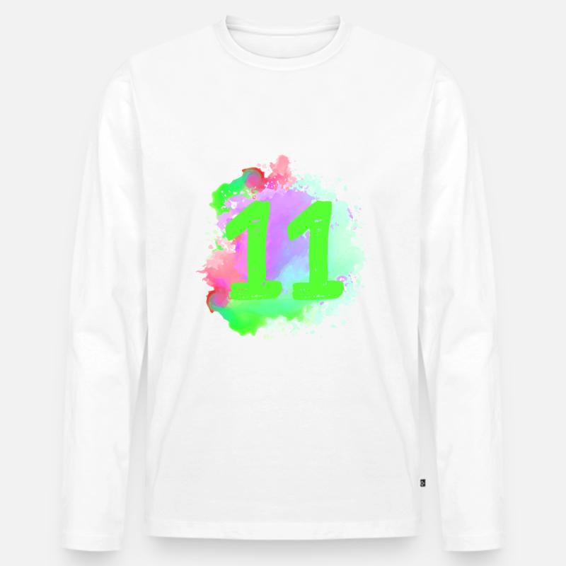 11 Zahl Klecks - Männer Premium Bio Langarmshirt - Weiß