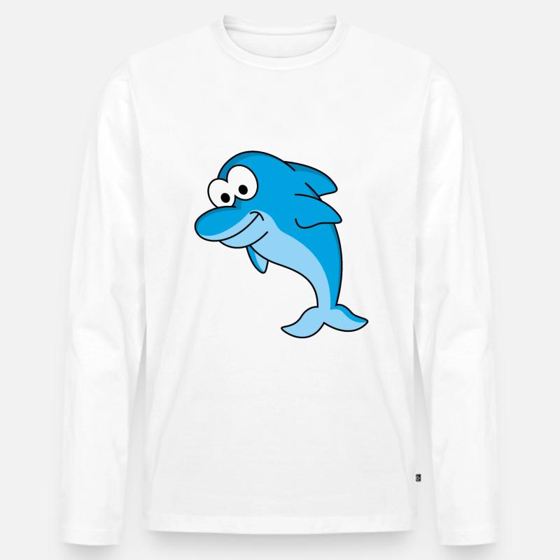 Delfin Comic Tier - Männer Premium Bio Langarmshirt - Weiß