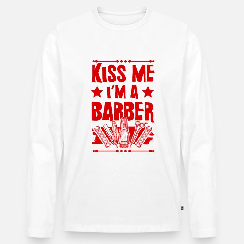 Küsse mich Barber - Männer Premium Bio Langarmshirt - Weiß