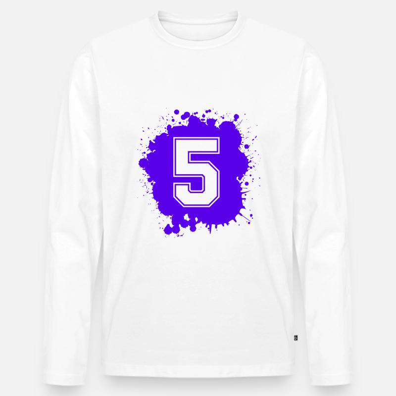 5 Zahl Klecks - Männer Premium Bio Langarmshirt - Weiß