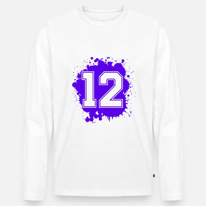 12 Zahl Klecks - Männer Premium Bio Langarmshirt - Weiß