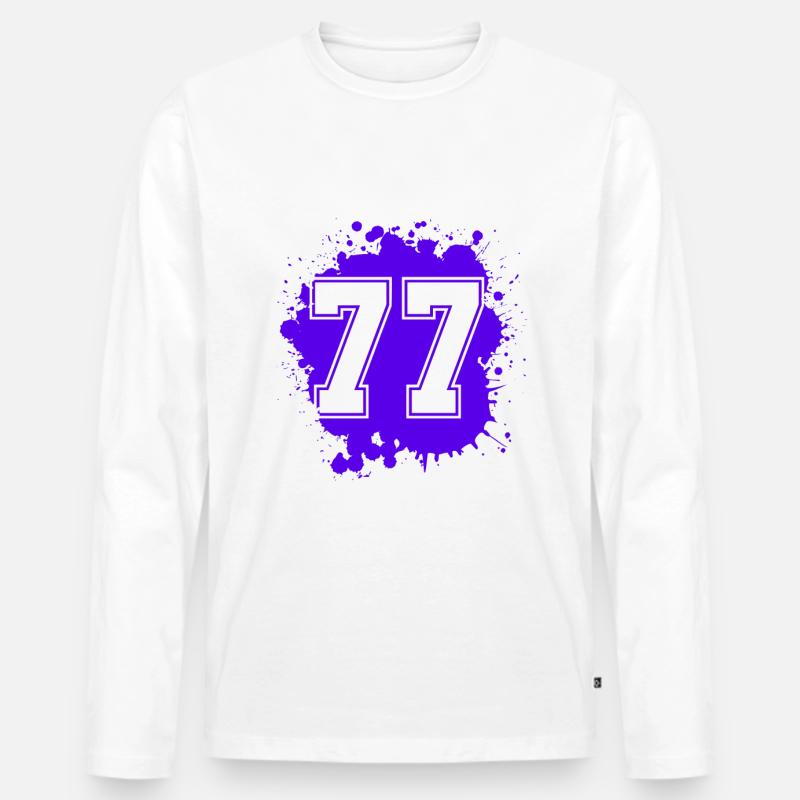 77 Zahl Klecks - Männer Premium Bio Langarmshirt - Weiß