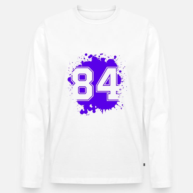 84 Zahl Klecks - Männer Premium Bio Langarmshirt - Weiß