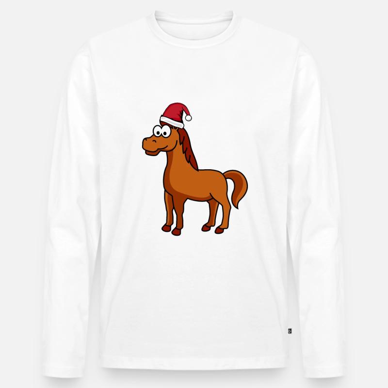 Pferd Weihnachten Comic - Männer Premium Bio Langarmshirt - Weiß