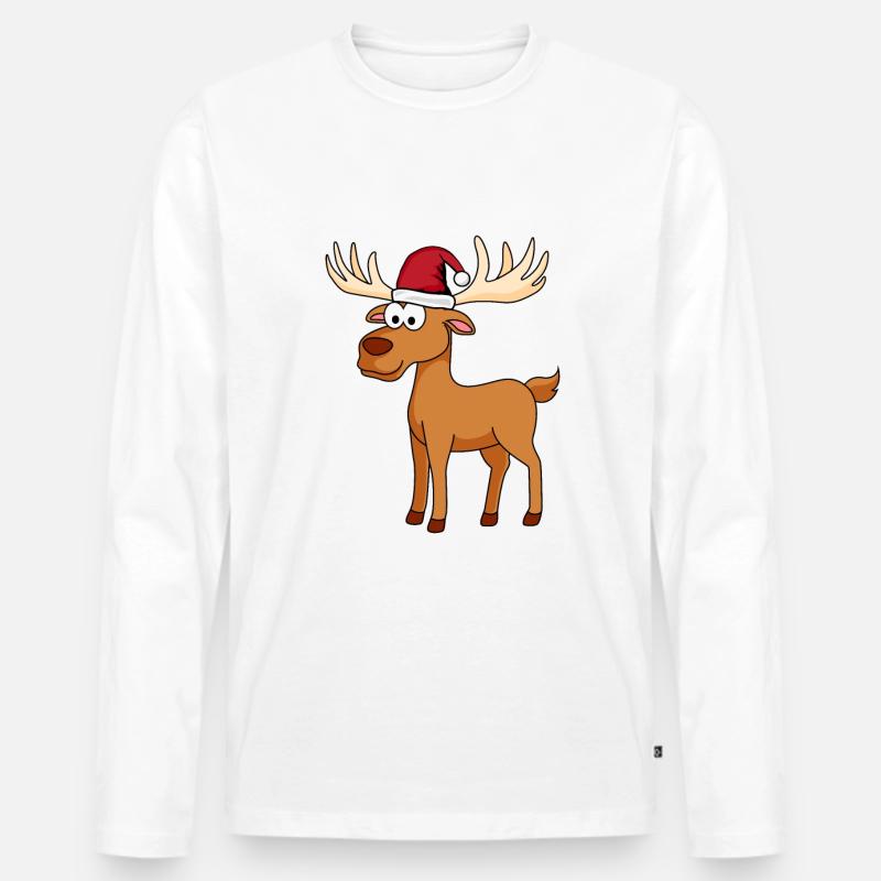 Elch Comic Weihnachten - Männer Premium Bio Langarmshirt - Weiß