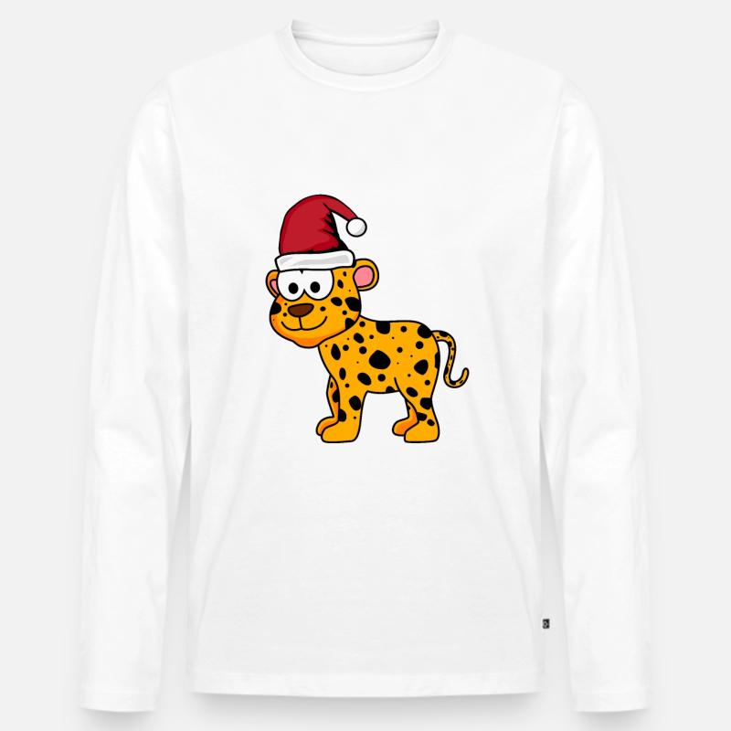 Leopard Comic Weihnachten - Männer Premium Bio Langarmshirt - Weiß