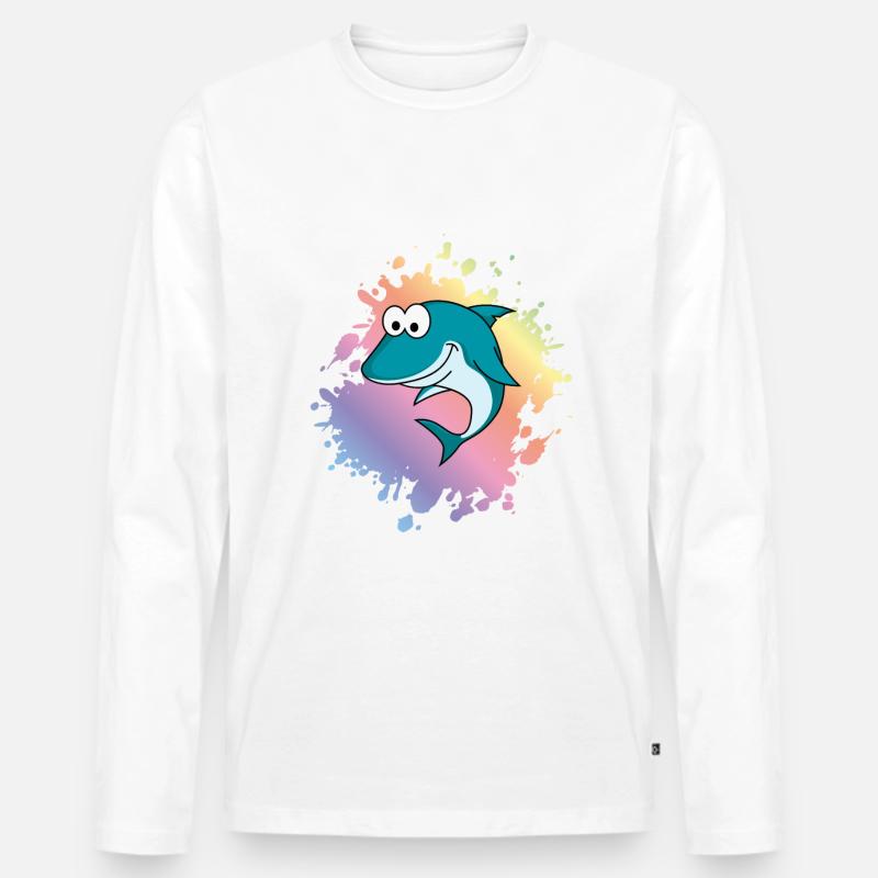 Hai Comic Tier - Männer Premium Bio Langarmshirt - Weiß