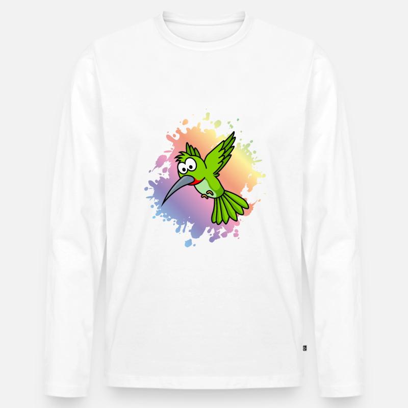 Kolibri Comic Tier - Männer Premium Bio Langarmshirt - Weiß