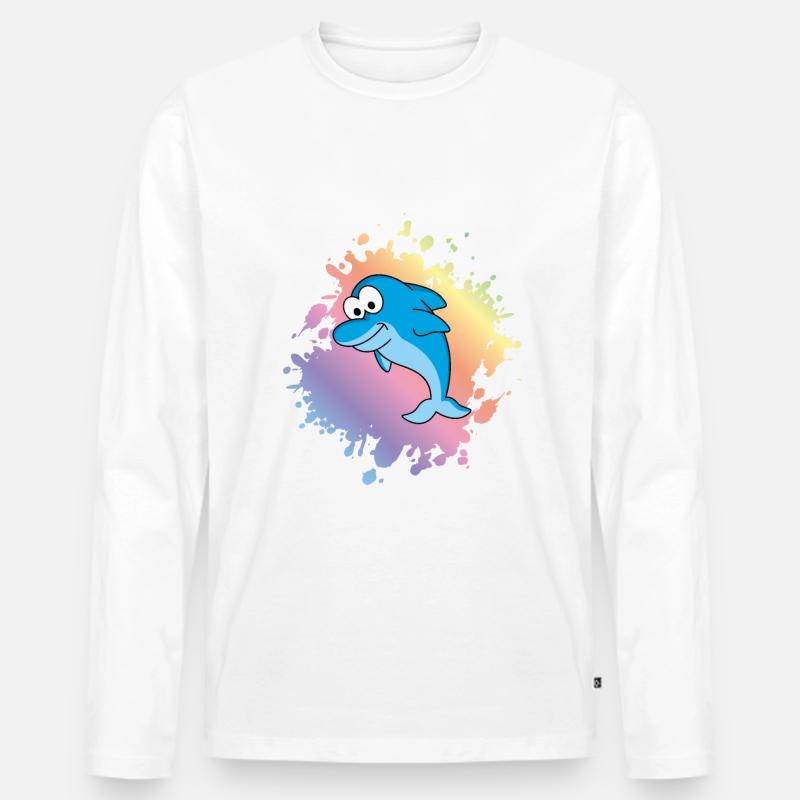 Delfin Comic Tier - Männer Premium Bio Langarmshirt - Weiß