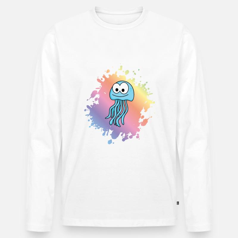 Qualle Comic Tier - Männer Premium Bio Langarmshirt - Weiß