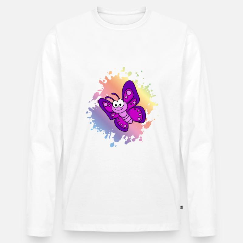 Schmetterling Comic Tier - Männer Premium Bio Langarmshirt - Weiß
