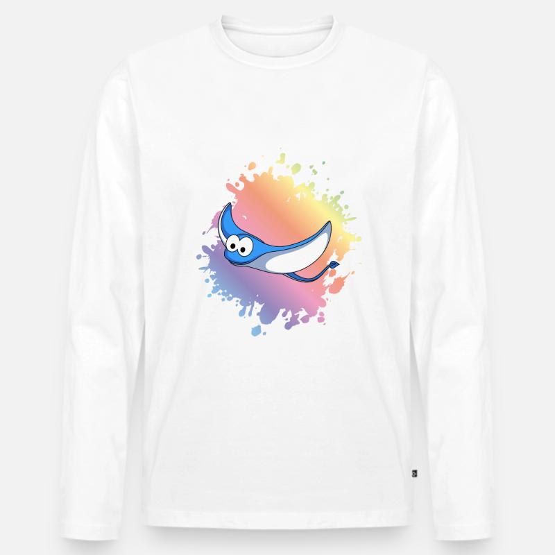 Rochen Comic Tier - Männer Premium Bio Langarmshirt - Weiß
