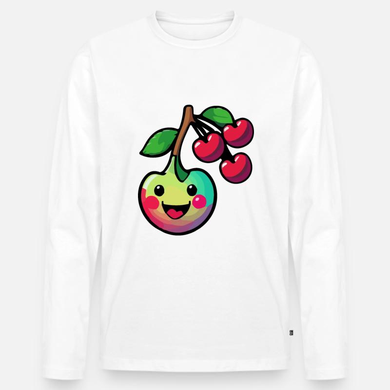 Kirsche Comic - Männer Premium Bio Langarmshirt - Weiß