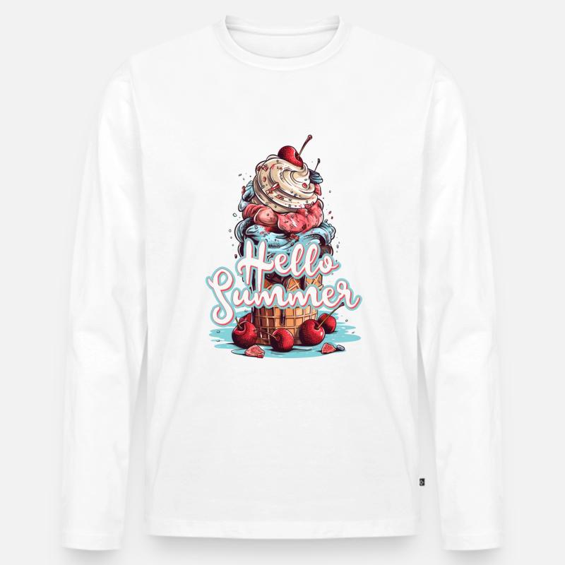 Hello Summer Eis Eiscreme Eisdiele - Männer Premium Bio Langarmshirt - Weiß