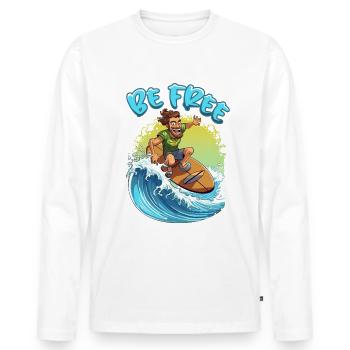 Drôle de hippie avec une planche de surf - surfeur - T-shirt manches longues Premium bio Homme - blanc - Devant - Nico (187cm)