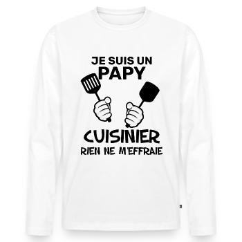 Mon Papy cuisinier Cadeau Grand-Père Cuisine - T-shirt manches longues Premium bio Homme - blanc - Devant - Nico (187cm)
