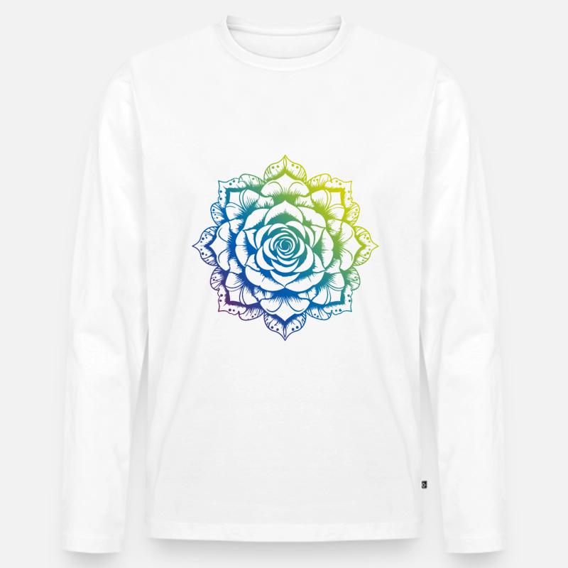 Rose Mandala Boho - Männer Premium Bio Langarmshirt - Weiß