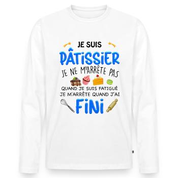 Patissier Citation Passion Travail Patisserie - T-shirt manches longues Premium bio Homme - blanc - Devant - Nico (187cm)