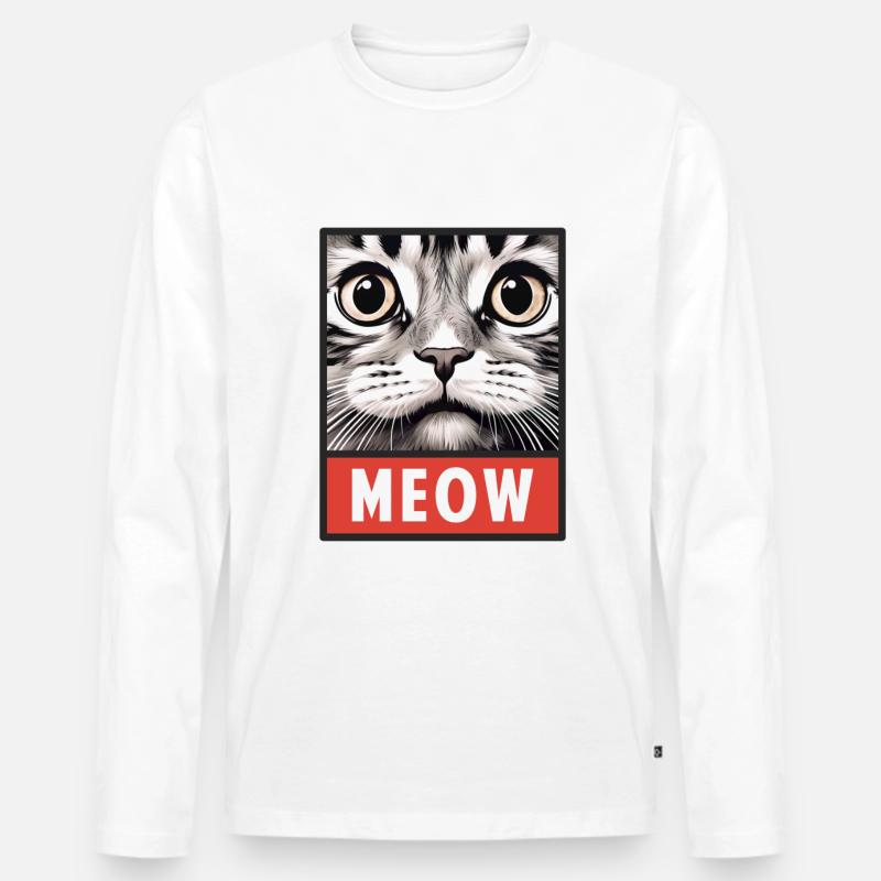 MEOW Miau Niedliches Katzengesicht Geschenkidee - Männer Premium Bio Langarmshirt - Weiß