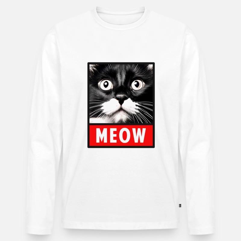 MEOW Miau Niedliches Katzengesicht - Männer Premium Bio Langarmshirt - Weiß