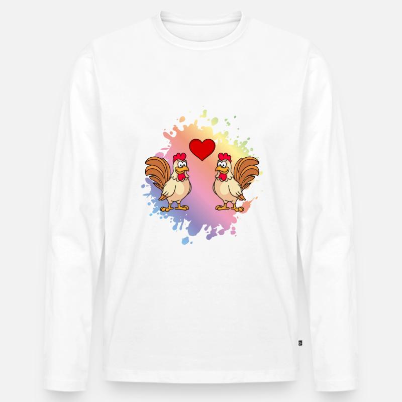 Hahn Comic Paar Liebe - Männer Premium Bio Langarmshirt - Weiß