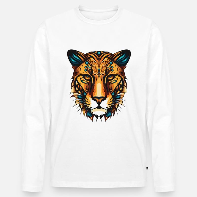 Gepard Portrait - Männer Premium Bio Langarmshirt - Weiß