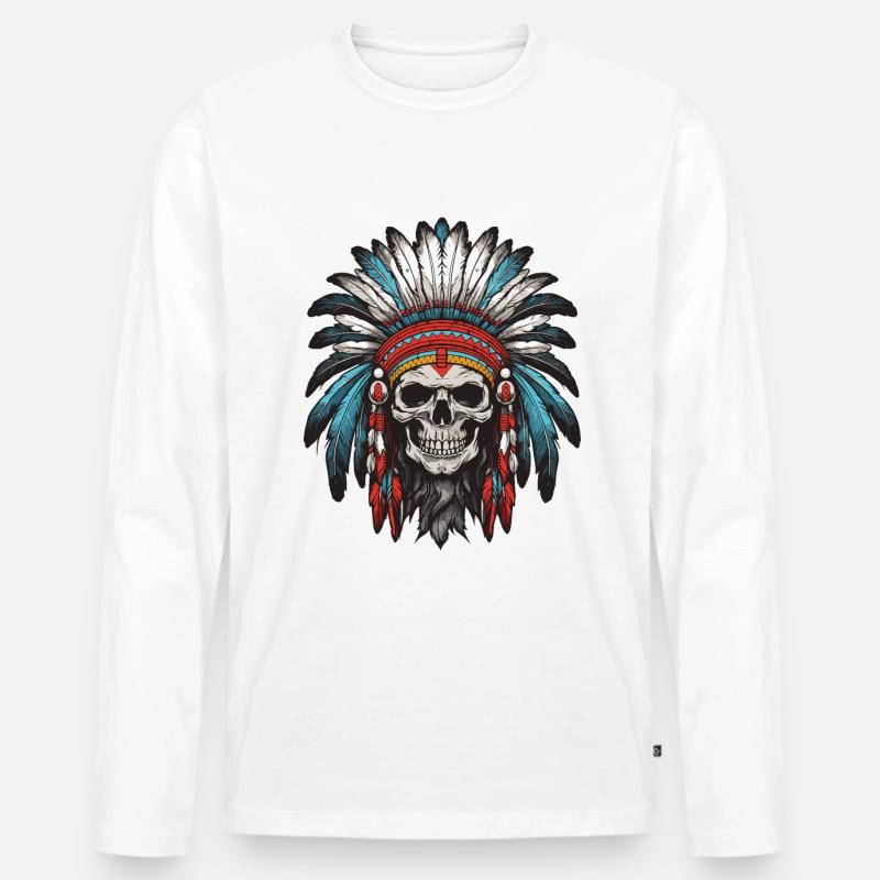 Apache Indianer Häuptling Totenkopf - Männer Premium Bio Langarmshirt - Weiß