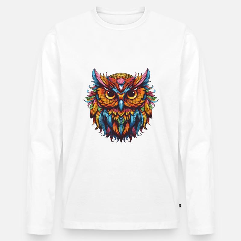Eule Portrait - Männer Premium Bio Langarmshirt - Weiß