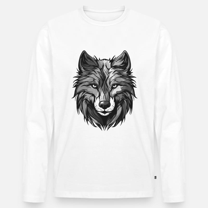 Wolf Portrait Tier - Männer Premium Bio Langarmshirt - Weiß