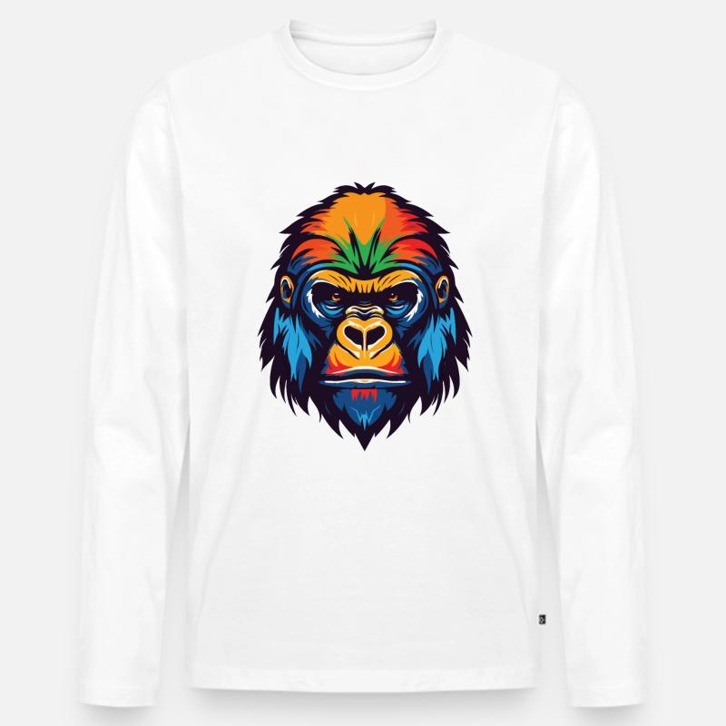 Gorilla Kopf - Männer Premium Bio Langarmshirt - Weiß