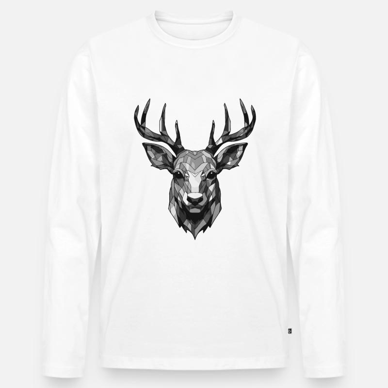 Hirsch Kopf - Männer Premium Bio Langarmshirt - Weiß