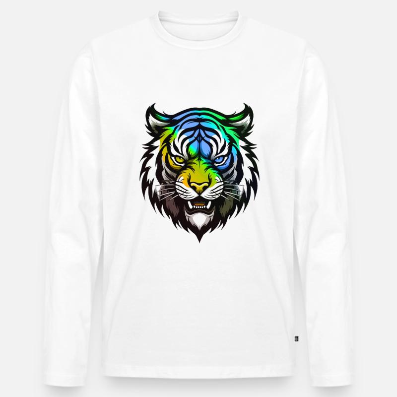 Tiger Kopf Bunt - Männer Premium Bio Langarmshirt - Weiß