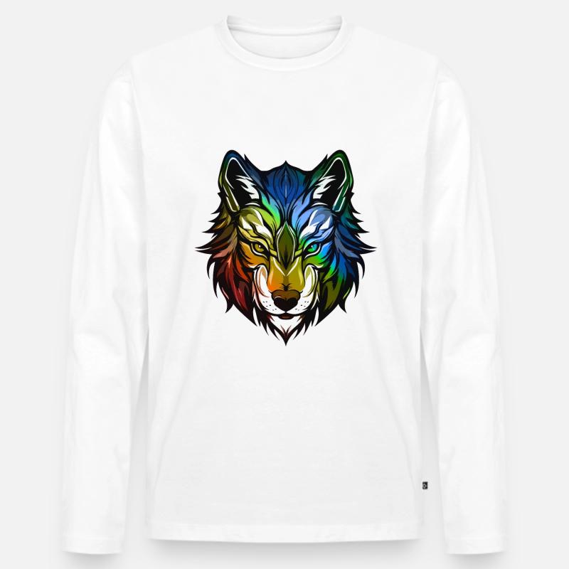 Wolf Kopf Bunt - Männer Premium Bio Langarmshirt - Weiß