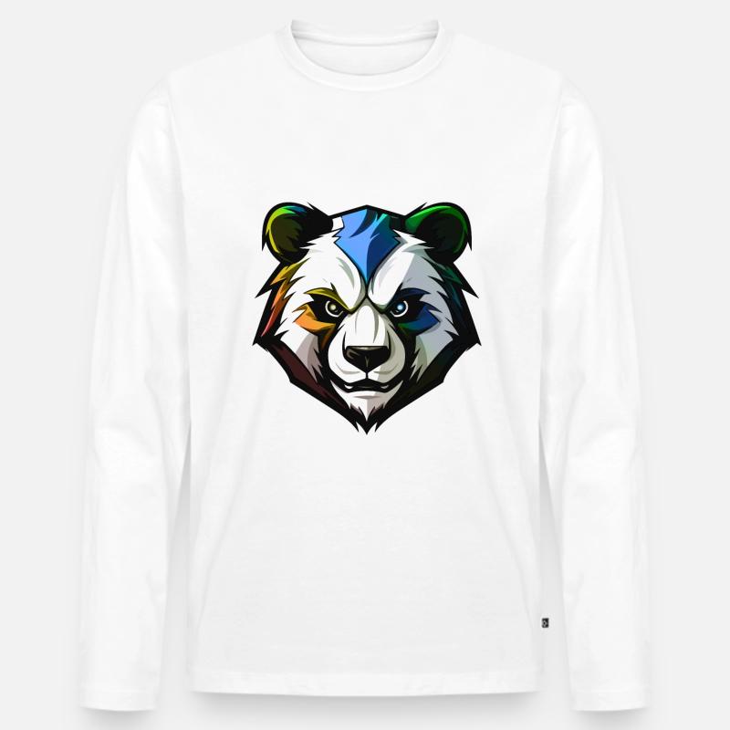 Panda Kopf Bunt - Männer Premium Bio Langarmshirt - Weiß