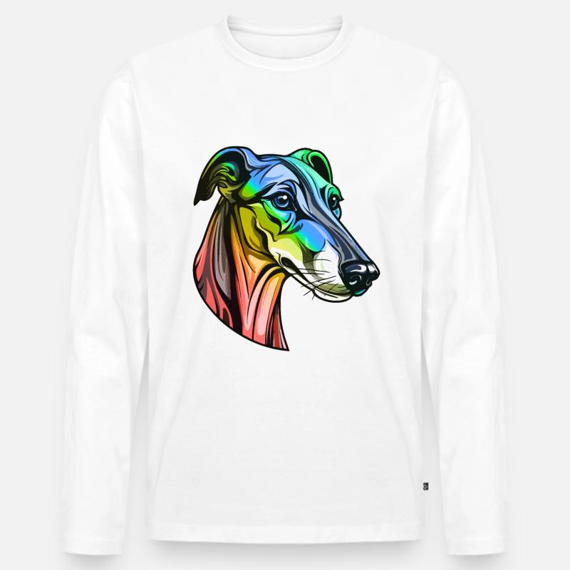 Greyhound Hund Kopf Bunt - Männer Premium Bio Langarmshirt - Weiß