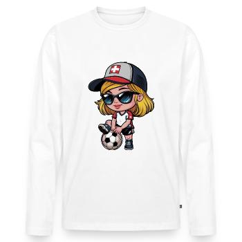 süsses Fussball Mädchen Schweiz mit Fussball - Männer Premium Bio Langarmshirt - Weiß - Vorne - Nico (187cm)