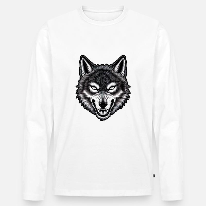 Wolf Wolfskopf - Männer Premium Bio Langarmshirt - Weiß