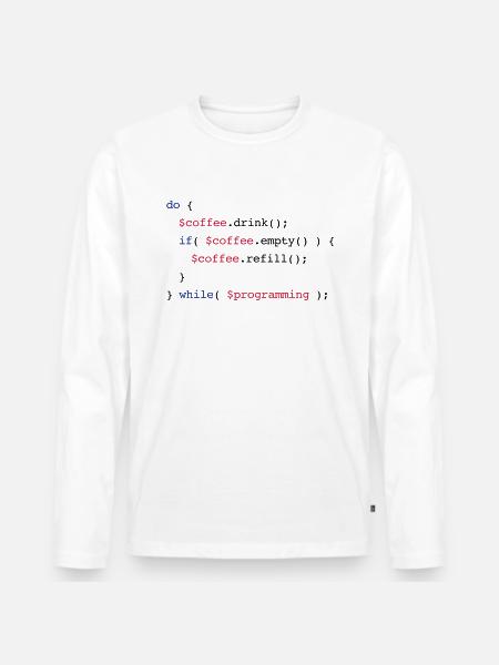 Code Coffee Refill Programming v2 - Men's Premium Organic Long Sleeve Shirt - white