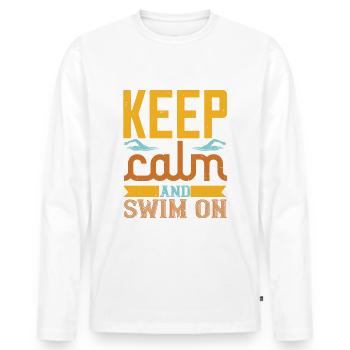 Pour les nageurs : KEEP CALM AND SWIM ON - T-shirt manches longues Premium bio Homme - blanc - Devant - Nico (187cm)
