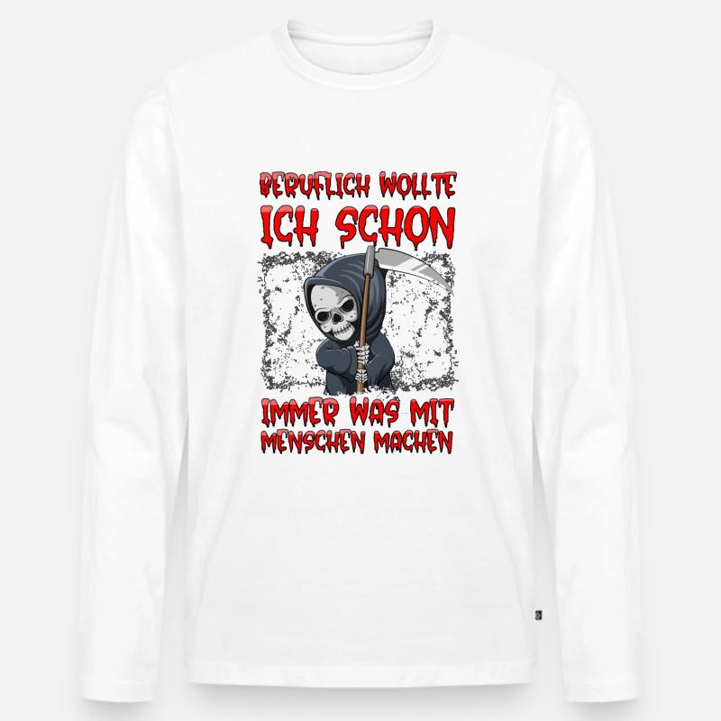schwarzer Humor, Sensenmann Geschenk - Männer Premium Bio Langarmshirt - Weiß