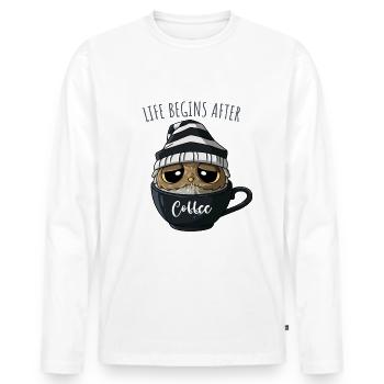 Kaffee Eule Sprüche Kaffeeliebhaber Kaffeetrinker - Männer Premium Bio Langarmshirt - Weiß - Vorne - Nico (187cm)