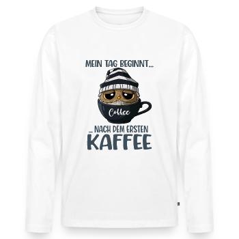 Jeden Tag Kaffee Eule Spruch - Männer Premium Bio Langarmshirt - Weiß - Vorne - Nico (187cm)