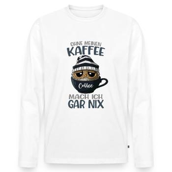 Eule Kaffee Kaffeetasse Spruch - Männer Premium Bio Langarmshirt - Weiß - Vorne - Nico (187cm)