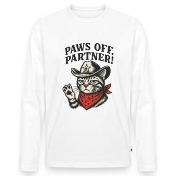 Cowboy Cat – Paws off Partner - Men's Premium Organic Long Sleeve Shirt - white - Front - Nico (187cm)