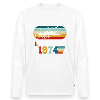 Anniversaire 1974 Mai 1974 Millésime 1974 Légende 74 - T-shirt manches longues Premium bio Homme - blanc - Devant - Nico (187cm)